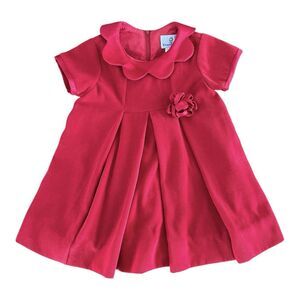 Vintage‎ Florence Eiseman 2T Red Velvet Dress Floral Collar Short Sleeve Lined